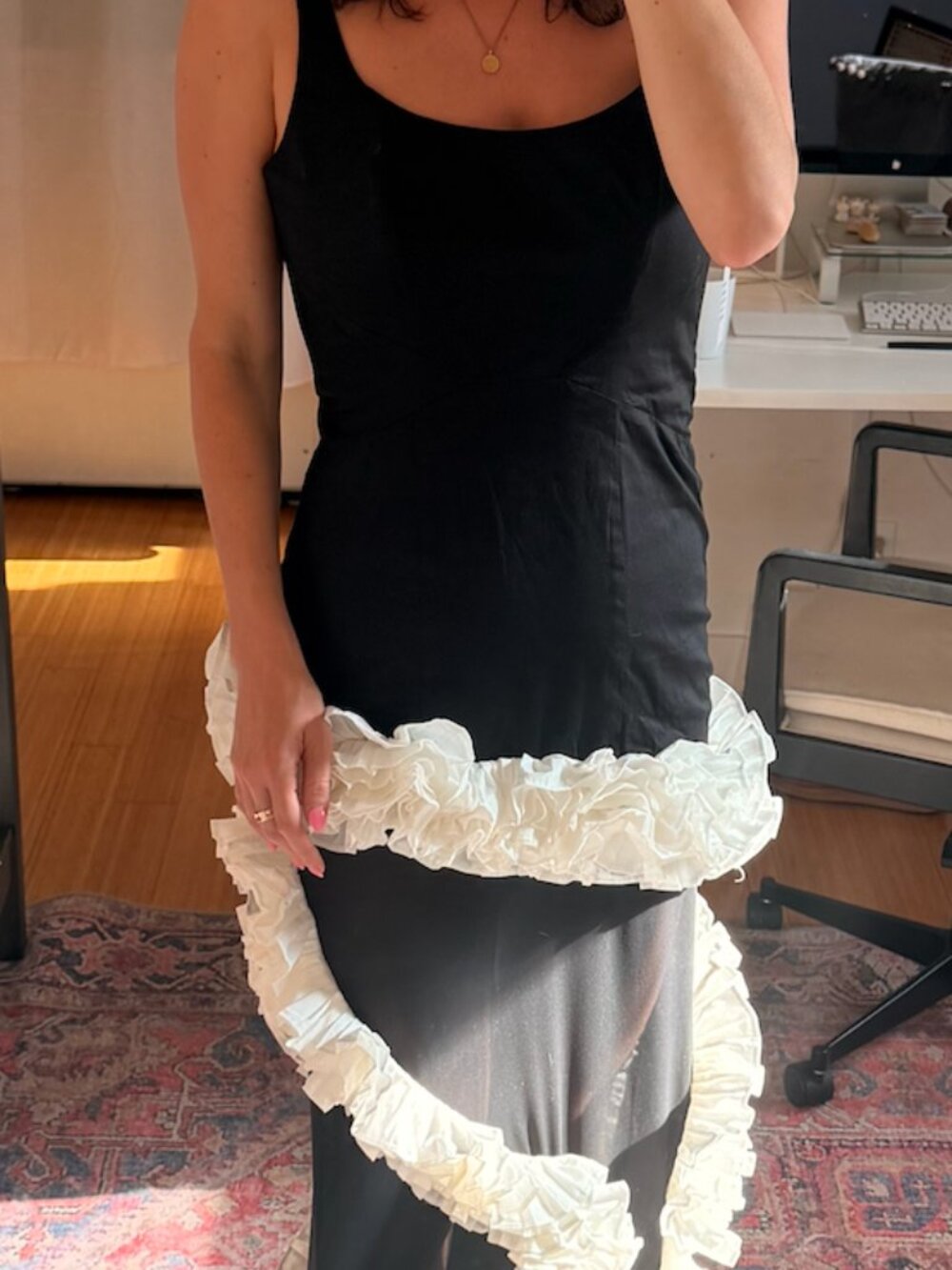 Wisteria Gown in Black with dramatic white ruffle - Picture 2 of 6